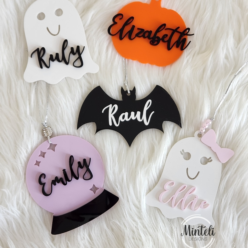 Acrylic laser cut Custom Halloween Basket personalized with Name Tag